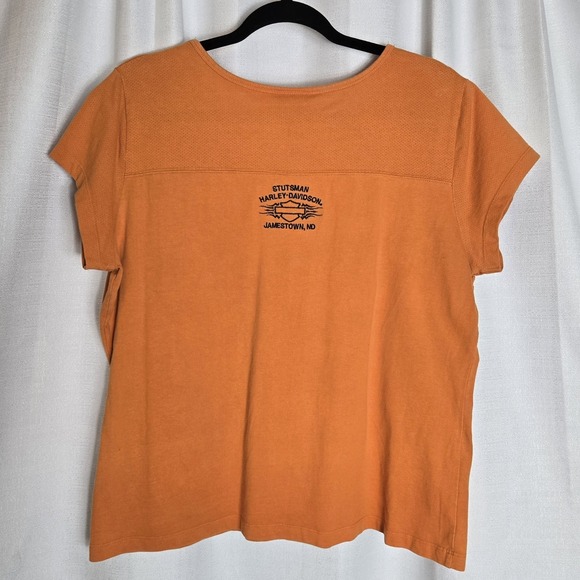 Vtg Y2K Orange Womens Cap Sleeve Harley Davidson tshirt XL - Picture 3 of 10